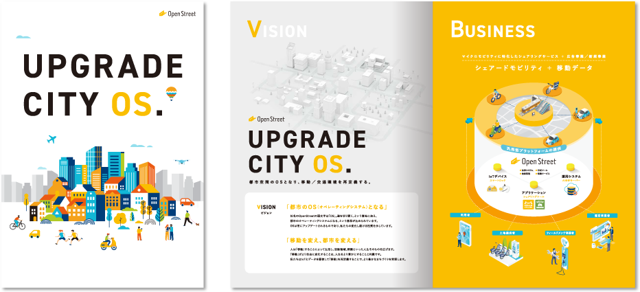 OpenStreet株式会社様 会社案内デザイン実績 中綴じ 8ページ